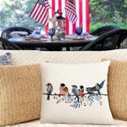 RABUSOFA 4th of July Memorial Day Patriotic Throw Pillow Cover,20x20 Inch Red White and Blue Birds Flowers Independence Day American Fourth of July Decoration for Sofa Couch
