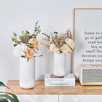 White Ceramic Flower Vase for Pampas Grass, 8 inch Small Decorative Centerpiece Ribbed Vase for Dining Table, Office Desktop, Shelf Bookshelf, Mantel, Entryway, Bathroom, Countertop, Farmhouse, Gift