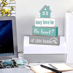 Cinnvoice 4 Pcs Farmhouse Tabletop Decor Rustic Family Blessed Home Table Centerpiece This Is Us Sign for Kitchen Shelf Desk Fireplace Mantel Tiered Tray Decor(May Love Be the Heart of This Home)