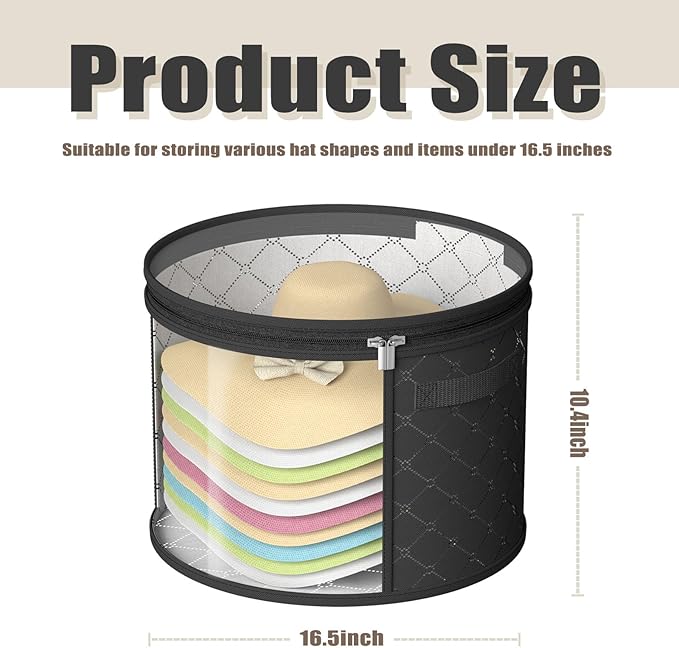 STARGAZ Hat Boxes For Women Storage - This Oversized Clear Hat Storage Bag can hold 9 hats,suitable for cowboy hats,suitable for travel and daily hat organizer for closet.(Black)