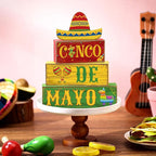 Yuntau 4 Pcs Cinco De Mayo Decorations Wooden Mexican Table Farmhouse Cinco De Mayo Tiered Tray Decor Fiesta Stacked Blocks Tabletop Decorative Book Mexican Centerpieces for Carnival Shelf Home