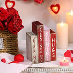Lineshading 4 Pcs Valentines Day Decoration Wooden Book Valentine's Day Table Decoration Pink Red and White Valentines Tiered Tray Decor Wood Book Sign Farmhouse for Wedding Home Shelf Coffee Table