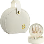 COLLECTIVE HOME - Travel Jewelry Case, Elegant Half-Moon Design with Gold Monogram, Detachable Handle, Personalized Accessory Organizer, Gift for Fashion-Forward Women and Teens (s)