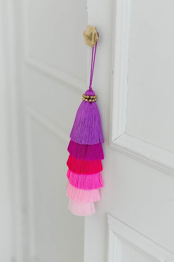 Tassellini Multi-Colored Layered Large Cotton Tassel with Hanging Loop for Furniture Décor, Home or Handbag Accessory (Purple)