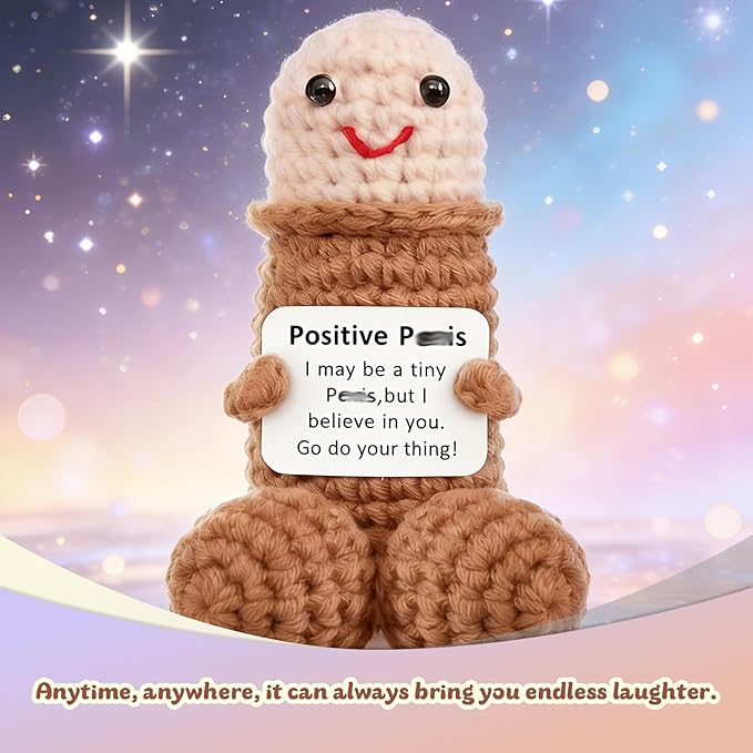 Emotional Support Positive Crochet Animals Pickle Funny Gag Doll Gifts for Men Women Friends,Birthday White Elephant Gifts Desk Decor(Positive pe