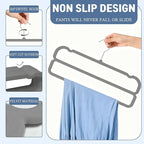 VSV stoage Velvet Pants Hangers with Double Non Slip Bar - Multiple Velvet Hangers for Closet - Thin Space Saving Clothes Hanger - 360° Swivel Felt Trouser Hanger Perchas Terciopelo 10 Pack (Grey)