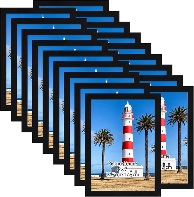 Giftgarden 5x7 Picture Frame Set of 18, Lightweight 5 by 7 Frames Bulk for Gallery Wall Photo Hanging and Tabletop Display, Black