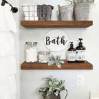 QEEIG Floating Shelves for Wall 23.6" Long - Wall Mounted Shelf Bathroom Kitchen Living Room Bedroom Farmhouse Home Decor Display Bookshelf Set of 2, Rustic Brown (008-60BN)