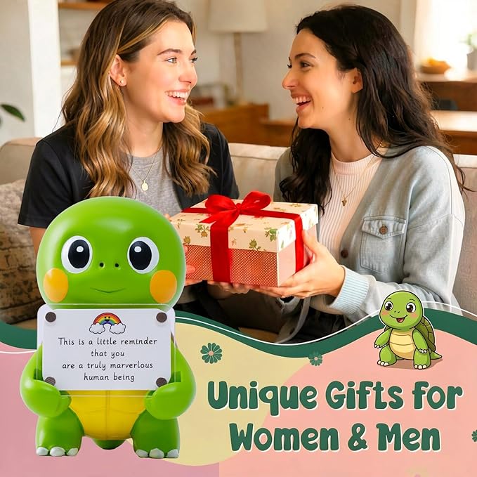 Positive Turtle Figurine - 4.3" Tall Hand-Painted Resin Indoor Office Desk Decoration with Cute Motivational Sign, Funny Gift for Women Friends Bestie BFF Bestfriend Coworkers (Green)