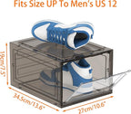 HOMIDEC Shoe Storage, 6 Pack Shoe Organizer Hard Plastic Shoe Box, Shoe Boxes Clear Plastic Stackable, Shoe Boxes with Lids for Size 13, Clear Smoke