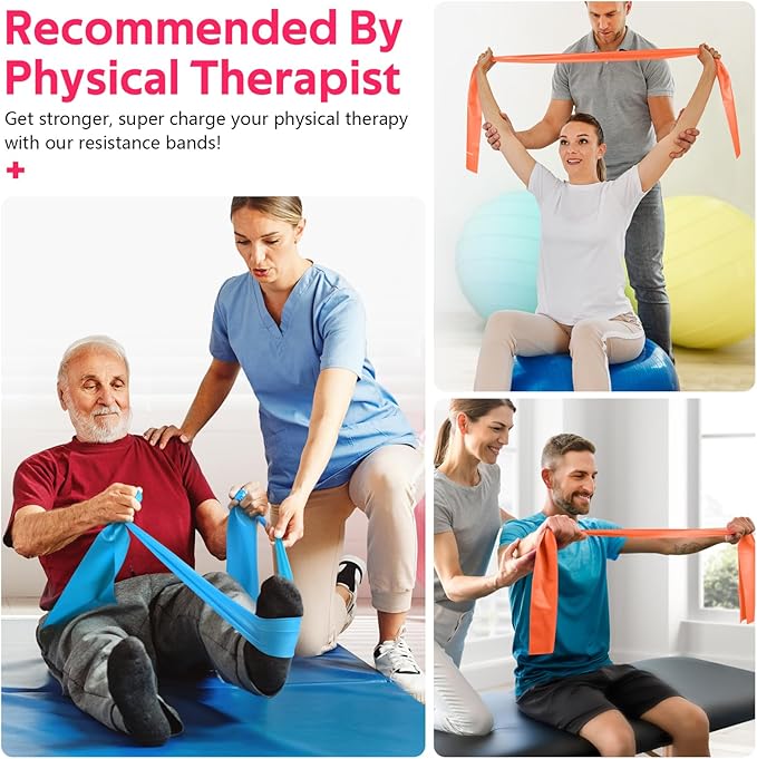 RENRANRING Resistance Bands for Working Out, Exercise Bands for Physical Therapy, Stretch, Recovery, Pilates, Rehab, Strength Training and Yoga Starter Set