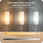 Wooden Textured Pole Lamp, Dimmable Floor Lamps for Living Room with Remote and Foot Switch, 64.4” Standing Tall Lamp, Corner Floor Light for Bedroom, Bulb Included, 3000K-6500K, FCC Listed XE06LD05W1