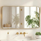 Sweetcrispy Bathroom Wall Mirror, 48x30 Inch Wall Mount Mirror for Over Sink, Modern Rounded Rectangle Vanity Mirrors with Matte Metal Framed, for Home Decor, Living Room, Bedroom, Gold
