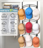 AOODA Space Saving Over the Door Hat Rack for Baseball Caps, Holds up to 27 Caps Metal Hat Organizer with 9 Hooks, Hanging Hat Holder Hanger for Closet, Bedroom (Black)
