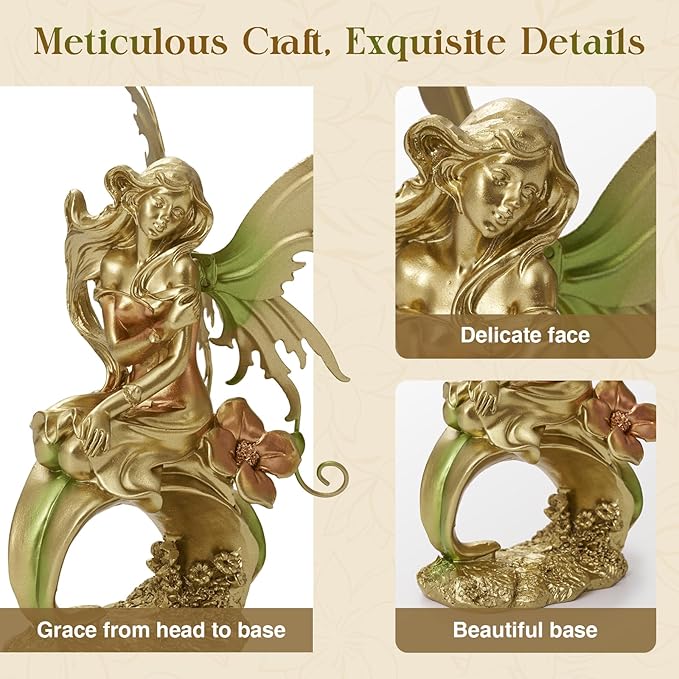 Resin Fairy Statue Elegant Fantasy Decor, Hand-Painted Angel Figurine Graceful Fairy Sculpture for Bookshelf, Mantel, Bedroom Decor, Thoughtful Gift for Women, Girls (Elegant Kneeling)