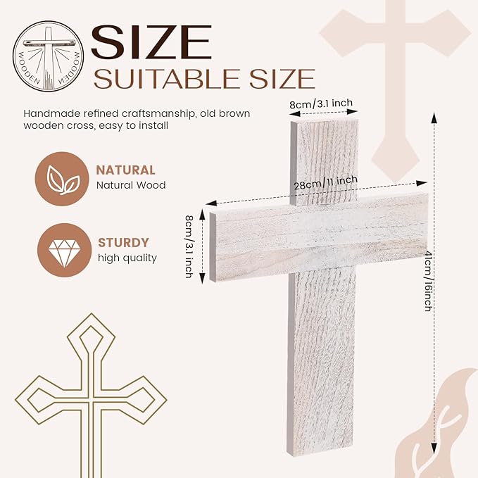 Geelin 4 Pcs Large Wooden Cross Wall Decor 16x11 Inch Hanging Cross for Craft Handmade Antique Religious Gifts Wooden Christians Wall Decor for Room Church Home Room(White)