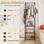 SUOERNUO Clothes Rack With Wheels and 3-Tier Metal Shelves,Clothing Rack For Hanging Clothes With 4 Hooks,Garment Rack Wardrobe Organizer for Small Space,Black (black, 16.54 * 18.23 * 72.05)