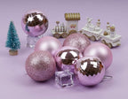 Emopeak 24Pcs Christmas Balls Ornaments for Xmas Christmas Tree - 4 Style Shatterproof Christmas Tree Decorations Hanging Ball for Holiday Wedding Party Decoration (Pink, 1.6"/4.2CM)