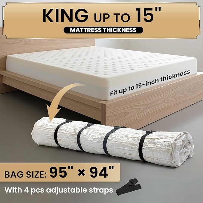 TAILI Mattress Vacuum Bag, King/Califonia King Mattress Vacuum Storage Bag with 4 Straps, Sealable Bag for Memory Foam, Latex, Easy Moving, Transport and Storage