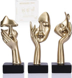 3 Pcs Thinker Large Statue Set - Black Glod Art Abstract Home Accent Figurines for Living Room, Bedroom, Shelves, Office Desktop, Coffee Table Decor, Gift for Women (3 Pcs Black Glod, 9")