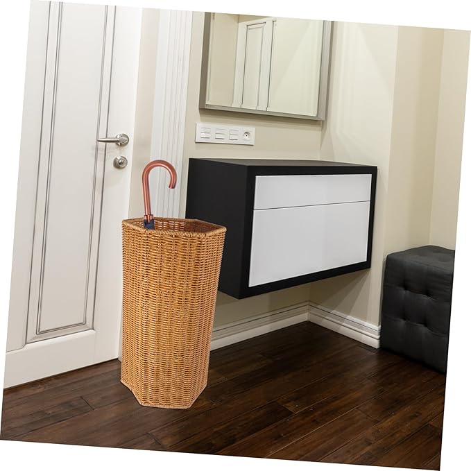 Uonlytech Artificial Rattan Umbrella Stand Plastic Storage Holder for Entryway Indoor Use Freestanding Design for Long Folding Umbrellas Decorative Organizer for Home Office