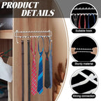 Gisafai 4 Pcs Tie Rack Organizer Wall Mounted Belt Holder Rack for Closet with Rubber Tips 100 Hooks in Total Hanging Organizer Hanger for Ties, Belts, Scarves, Jewelry, Necklaces