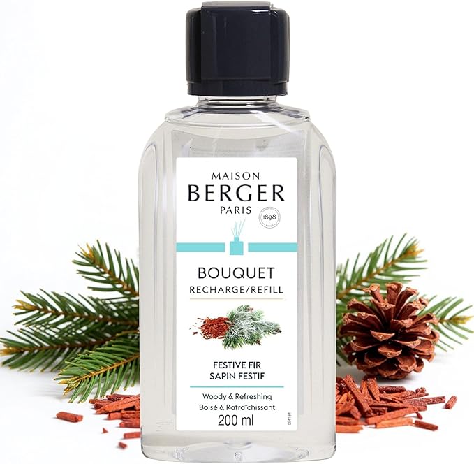 Maison Berger Festive Fir Fragrance Refill – 200mL (6.76 Fluid Ounces) Scented Oil for Reed and Ceramic Diffusers Woody and Fresh Pine Aroma for Holiday Ambiance – Seasonal Edition