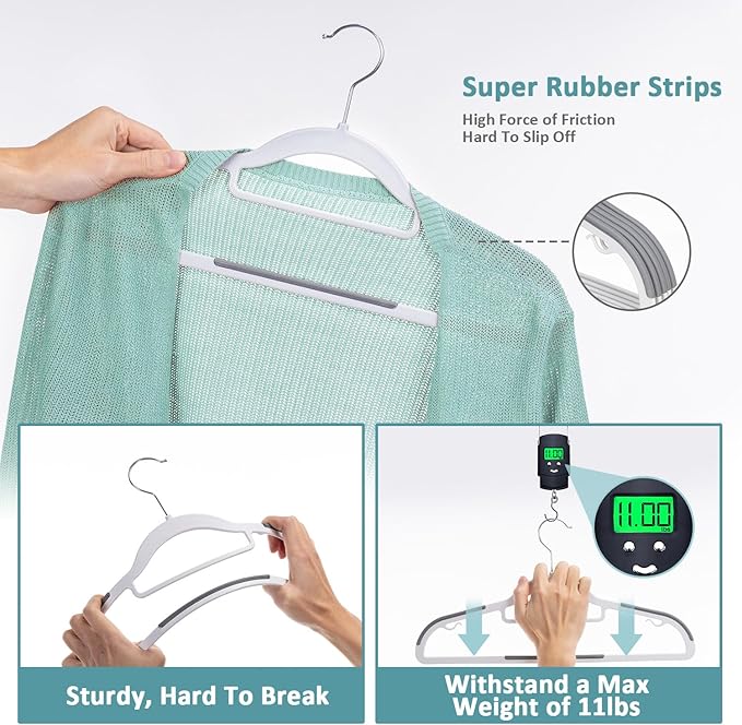 Pack of 30 Clothes Hangers, Space Saving Plastic Hangers, Non-Slip, 0.2 Inches Slim, 360° Swivel Silver Hook for Shirts, Pants & Wet/Dry Garments, White and Dark Gray