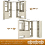 Corner Closet System with 5 Drawers, Closet Organizer System with 15+Shelvess & 4 Hanging Rods, 63.2"L * 63.2"W / 87.2"L * 39.2"W Reversible L Shaped Walk-in Closets, Load 2500+LBS, White Oak