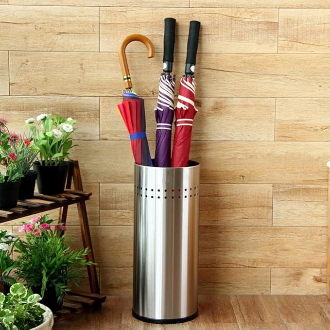 Umbrella Storage Bucket Indoor Umbrella Stand Organizer Stainless Steel Small Holder with Draining for Entryway Home Office Lobby