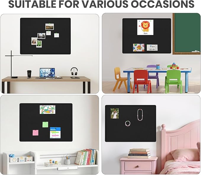 Bulletin Board, 23.5 X 17.5 inches Cork Board with 20 Pushpin, Felt Cork Board Notice Pin Board, Self-Adhesive Vision Board Mood Board Foldable Photo Board for Wall - Black