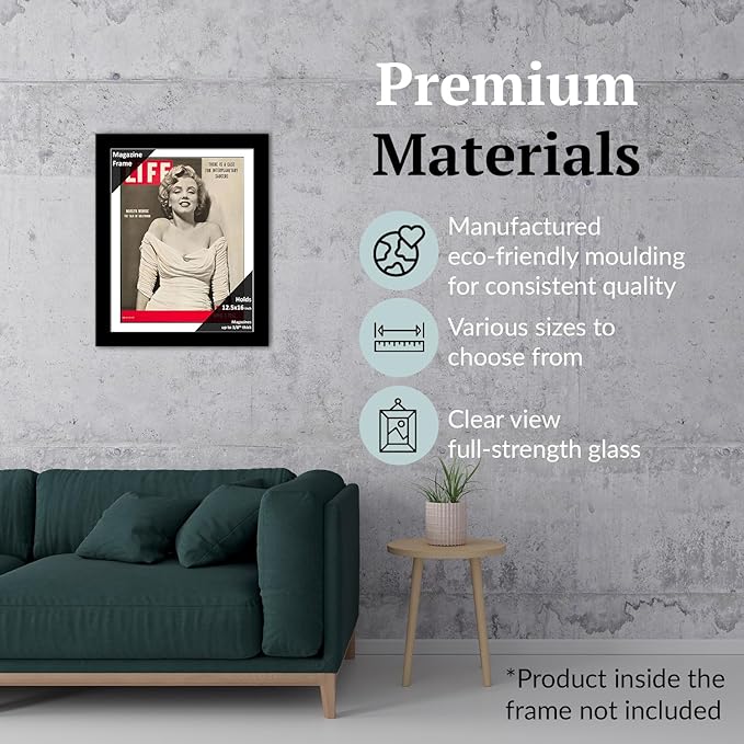 Creative Picture Frames 12.5 x 16 Magazine Frame with Full-Strength Glass, Holds Up To A 1/4" Thick Media with Installed Hangers for Easy Mounting, 14x18 Black Frame with White Mat