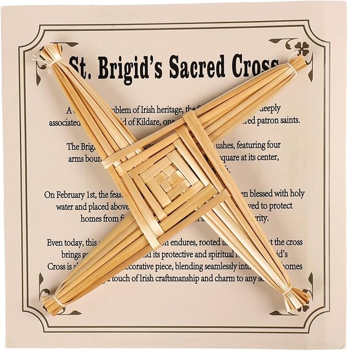 Brilucky Traditional St. Brigid's Wall Cross, Celtic Cross Imbolc Decor, Irish Blessing Wall Decor, 8 Inch