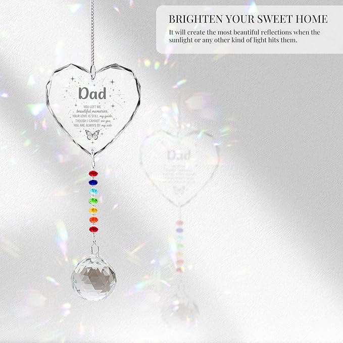 Memorial Gifts for Loss of Dad, Crystal Suncatcher in Memory Sympathy Gifts for Loss of Dad Father, Heart Shaped Bereavement Condolence Gifts for Grieving Friend