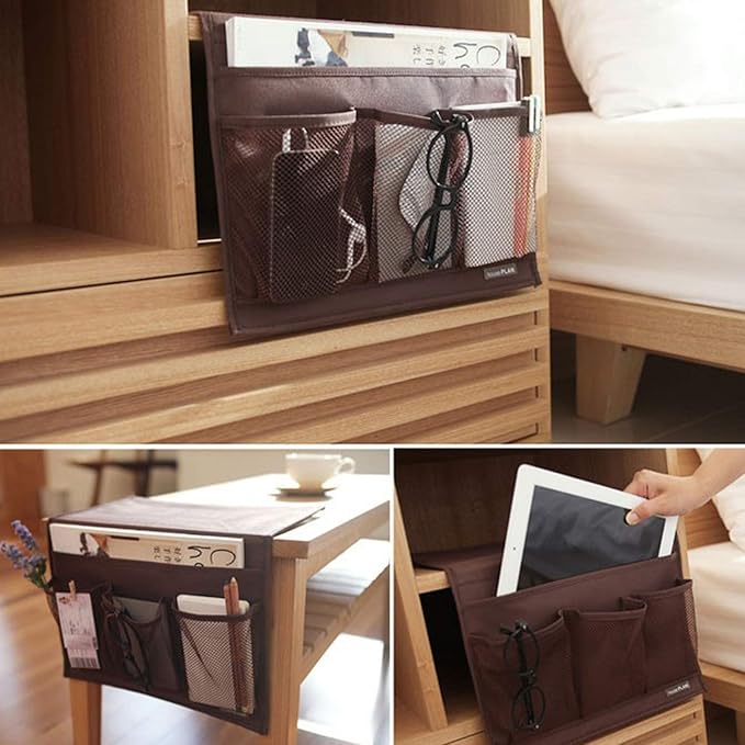 Bedside Storage Organizer, Bedside Caddy, Table Cabinet Storage Organizer, TV Remote Control, Phones, Magazines, Tablets, Accessories (Black)