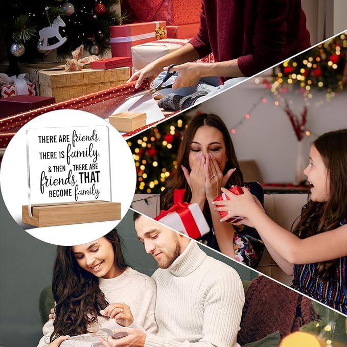 Friendship Gift Best Friends Gifts for Women Men There Are Friends There is Family Clear Desk Decorative Sign Acrylic Sign With Wooden Stand for Desk Table Shelf