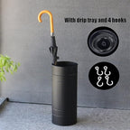 Black Round Iron Umbrella Stand Holder, Space-Saving Floor-Standing Umbrella Storage Basket, Waterproof Storage Bucket