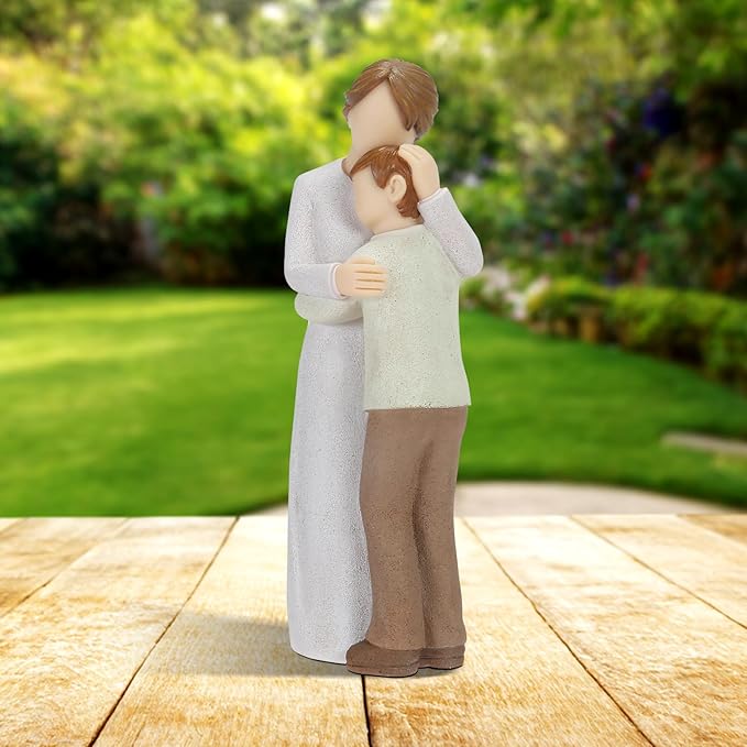 Mother Son Embrace Sculpture, Hand-Painted Mom & Son Figurine for Cherishing Maternal Bond, Memorial & Gifting on Mother's Day/Birthday/Christmas