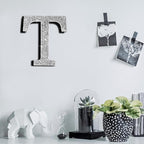 Qunclay 12'' Silver Crystal Diamond Bling Letters Crushed Diamond Decoration Wooden Glitter Letter with Screw and Hooks Rhinestone Gift for Wedding Y2k Mcbling Bedroom Wall Decor (Letter T)