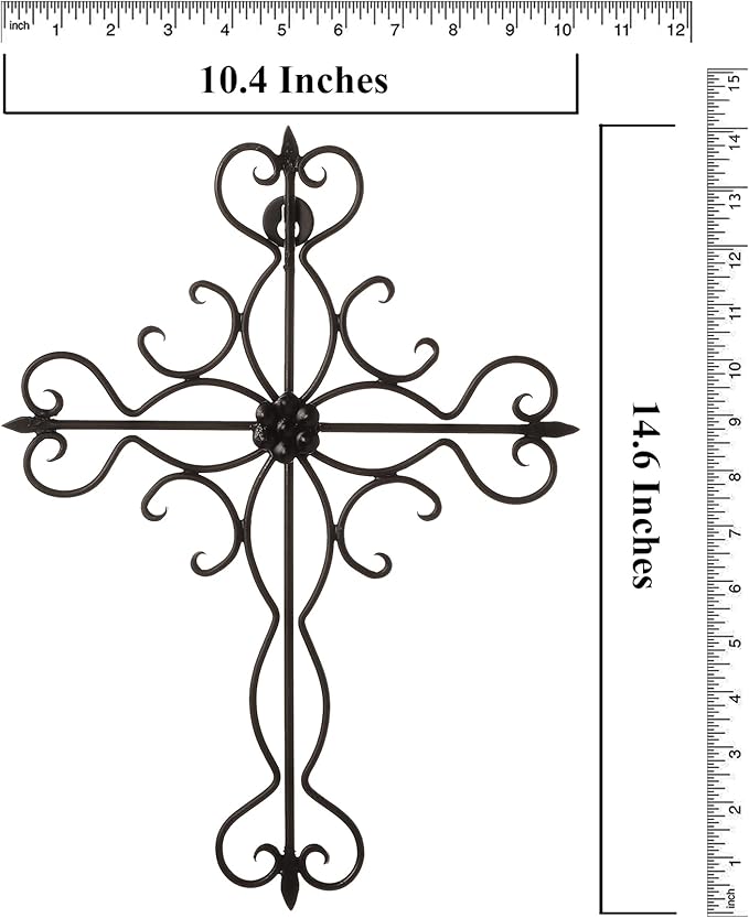 RELY+ Black Matte Wall Cross 14x10 Inch Living Room Décor Outdoor Crucifix Rustic Wall Decor Metal Wall Art Decorative Hanging Iron Wrought Wall Décor crosses for Indoor Home Halloween Decorations