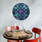 Wall Picture, with Stained Glass Pattern Printed Circular Iron Hanging Picture,Wall Art Decor,Home for Bedroom Living Room Bathroom Decor,Iron Painting 11.8X11.8 in