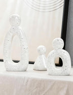 Abstract Family of 3 Figurines Modern Sculptures - Minimalist Home Decor for TV Stand, Bookshelf, Living Room | Decorative Accents and Gift Ideas as Knick Knacks for Shelves (White)