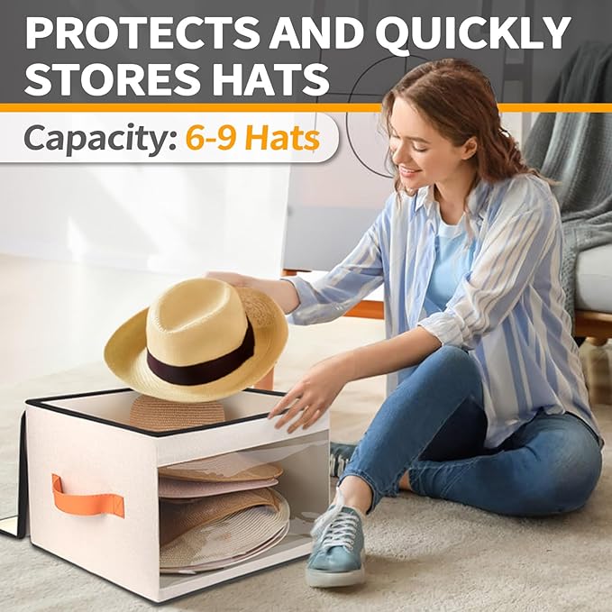 Upgraded Hat Storage Box for Women & Men,Closet Hat Boxes Organizer Bag with Dustproof Lids,Cowboy Hat Box,Hat Carrier Case For Travel