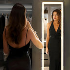 DUMOS LED Mirror Full Length with Stand, 16"x60" Full Body Wall Mirror with LED Lights 3 Color Lighting, Hanging or Leaning, Floor Standing, Modern Simple Home Wall Decor