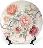 250th Anniversary Decorative Plates 10 Inch Watercolor Floral Patriotic Decorations Commemorative Plates with Stand Memorial Day 4th of July Veterans Day Home & Office