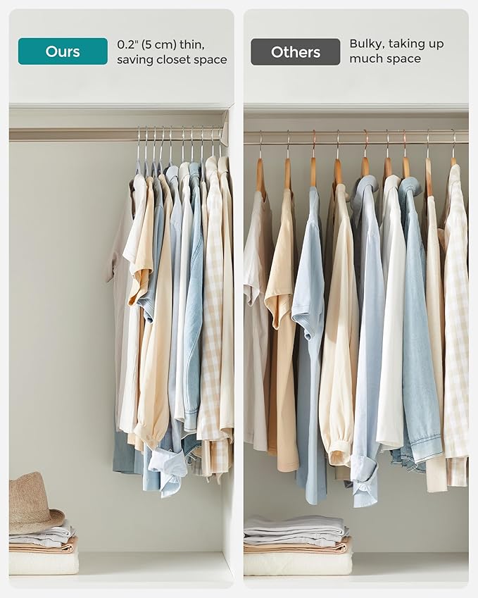 SONGMICS Cabides de Veludo, Conjunto com 50 Unidades, Cabides Antideslizantes, 0,6 cm de Espessura, Econômicos em Espaço, Ganchos Giratórios 360°, 45 cm de Comprimento, Cinza Escuro BRCRF50G