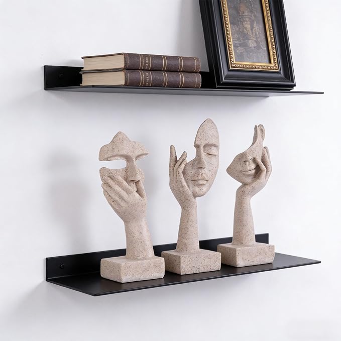 3 Pcs Thinker Small Statue Set - Art Resin Abstract Home Accent Figurines for Decor Woman Apartment Bookshelf Floating Shelf Coffee Table Office Desk Counter Decor (3 Pcs Sandstone, 6")