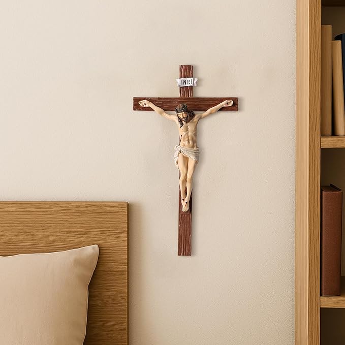 TALPGOD Crucifix Wall Cross 15 Inch,Jesus Cross Home Décor,Jesus Statue Catholic Hanging Cross for Wall Art,Religious Wall Crucifix Decor,Crucifijos Catolicos Cross Wall Decor