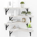 ROMGUAR CRAFT Corner Floating Shelves Wall Mounted Set of 4, Rustic Wood Storage Display Shelves for Home Decor, Bathroom, Kitchen, Bedroom, Living Room, Office (White)