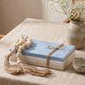 Feifeiya 3 Pieces Faux Decorative Books Set for Home Decor Fake Book for Shelves Coffee Table Stacked Linen Covered Display Notebook with Wood Bead Bookend Gift for Living Room(Gray Blue)